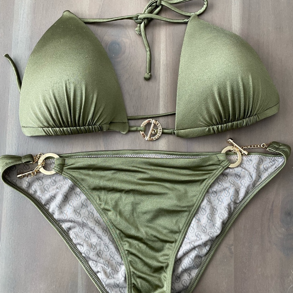Victoria’s Secret Olive Green & Gold Bikini Set Sz M Like New Cond.
